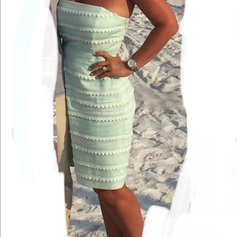 Vineyard Vines Strapless Mint Green Lace-Trim Sheath Dress